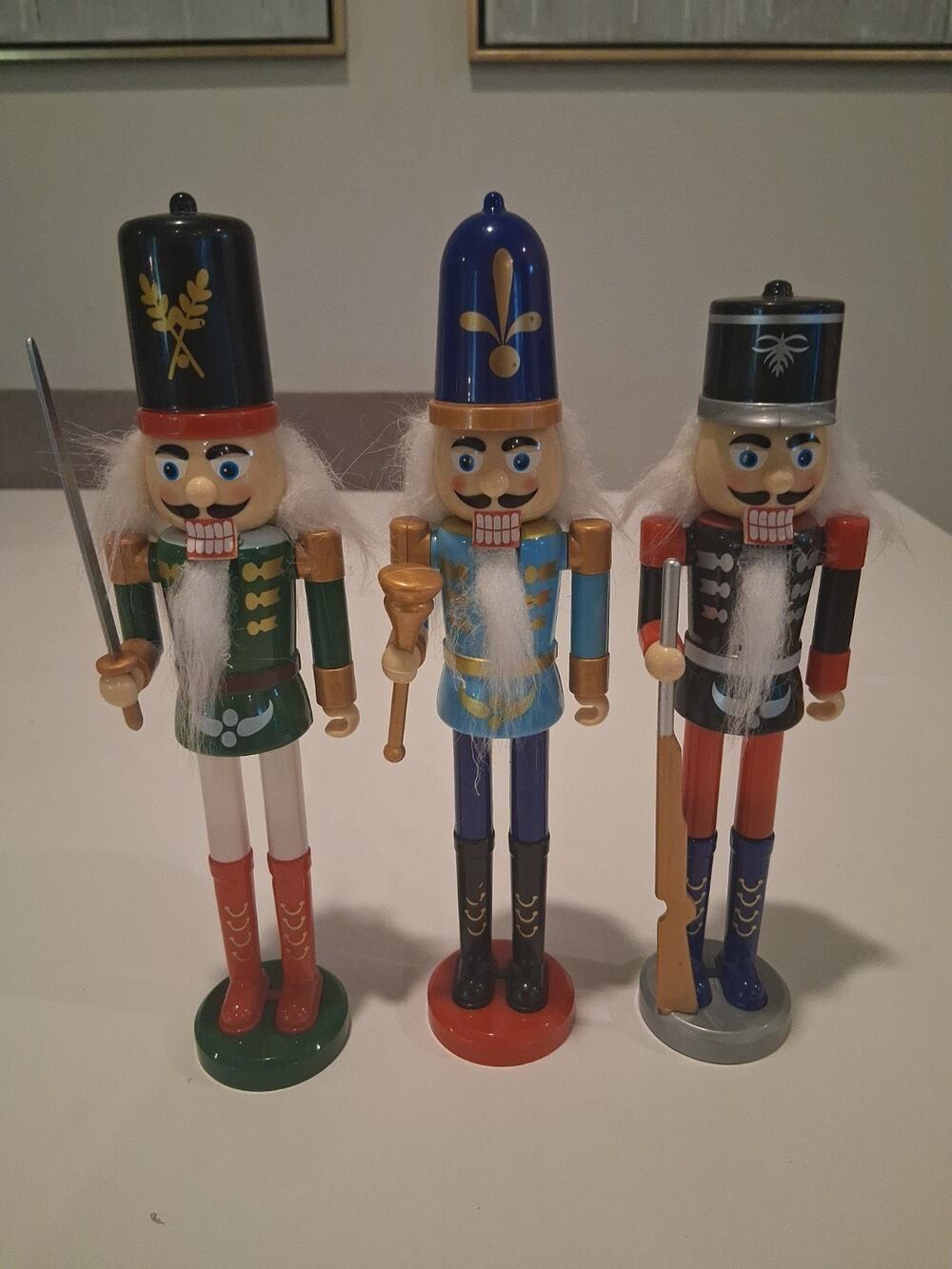 Christmas House Plastic Nutcracker Soldiers 9" Decor Set Of 3 Traditional Toy